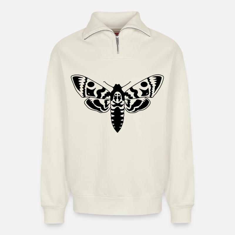 papillon de nuit - Sweat unisexe décontracté en coton biologique à demi-zip – de SPREAD - blanc cassé