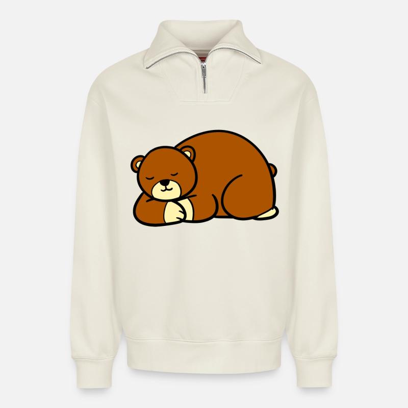 Sleeping bear - Relaxed Unisex Organic Half Zip Sweatshirt – by SPREAD - off white