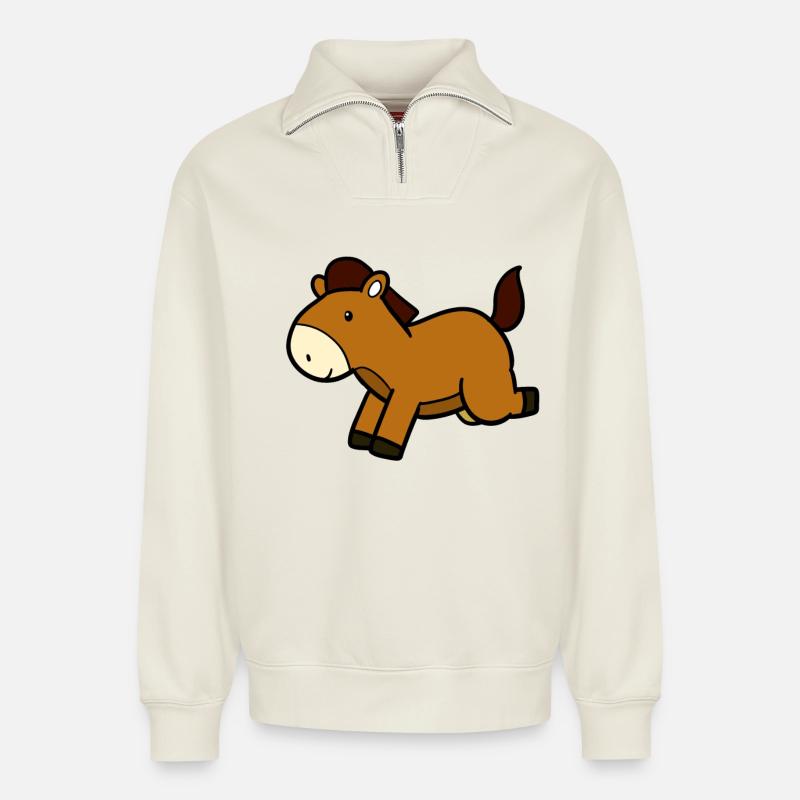 Springendes Pferd - Relaxed Unisex Organic Half Zip Sweatshirt – von SPREAD - Naturweiß