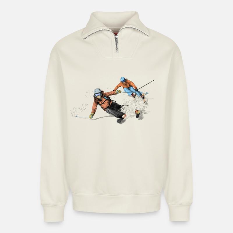 Slalom - Relaxed Unisex Organic Half Zip Sweatshirt – von SPREAD - Naturweiß