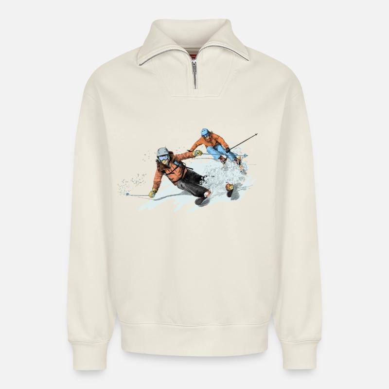 Freeriding - Relaxed Unisex Organic Half Zip Sweatshirt – von SPREAD - Naturweiß