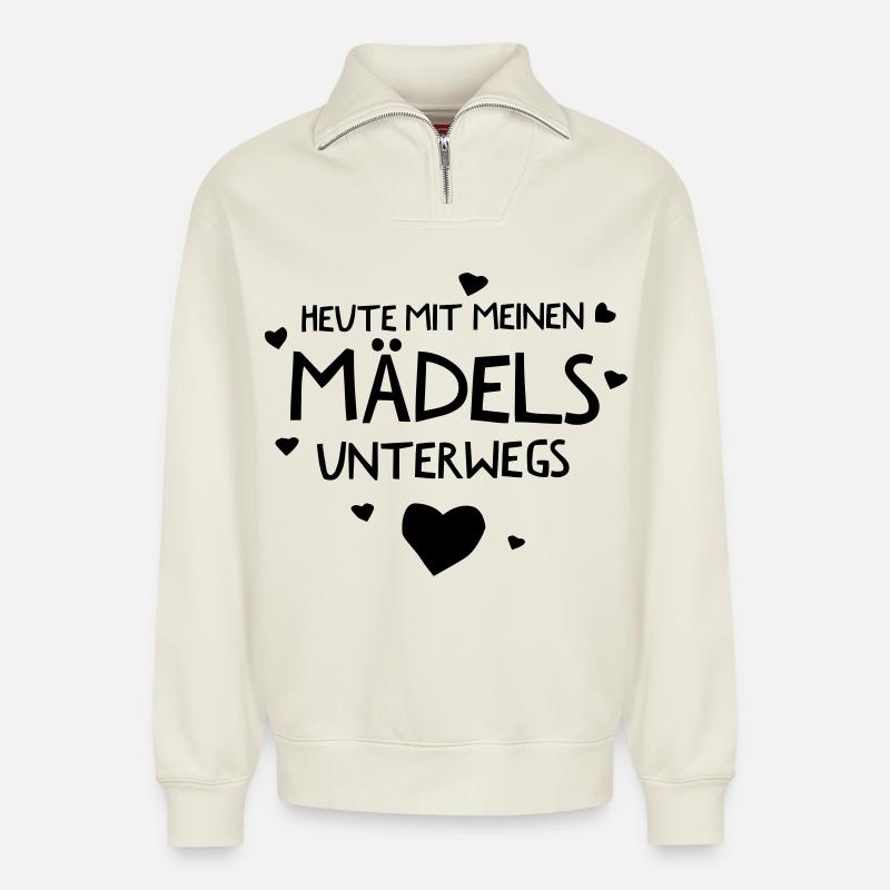 Mädelsabend - Relaxed Unisex Organic Half Zip Sweatshirt – von SPREAD - Naturweiß