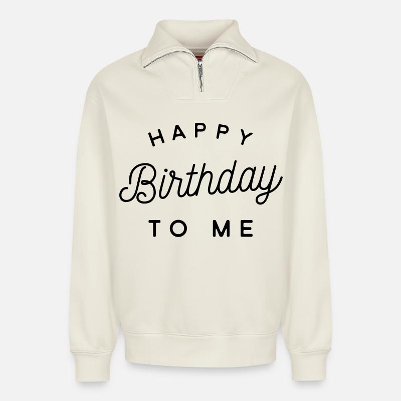 Anniversaire - Sweat unisexe décontracté en coton biologique à demi-zip – de SPREAD - blanc cassé