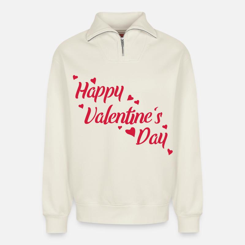 Saint Valentin - Sweat unisexe décontracté en coton biologique à demi-zip – de SPREAD - blanc cassé