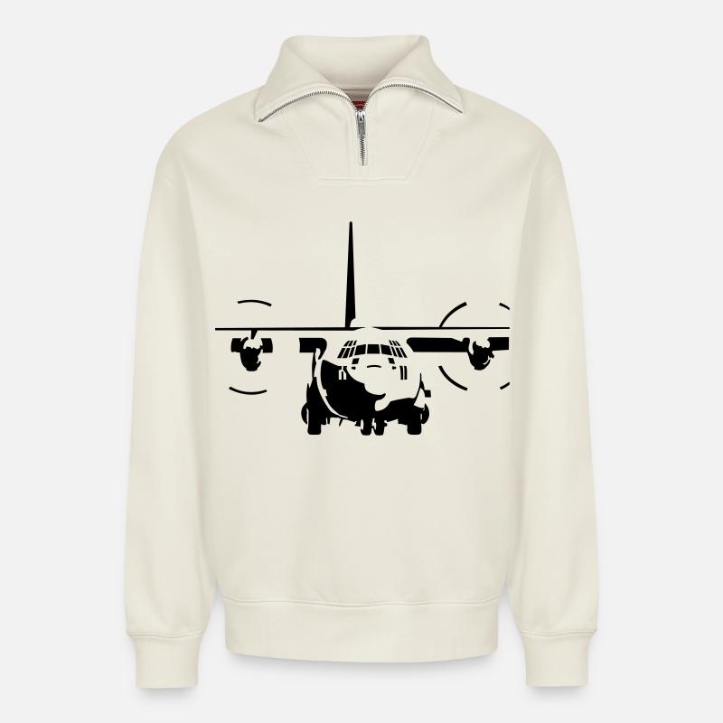 C-130 Hercules - Relaxed Unisex Organic Half Zip Sweatshirt – von SPREAD - Naturweiß