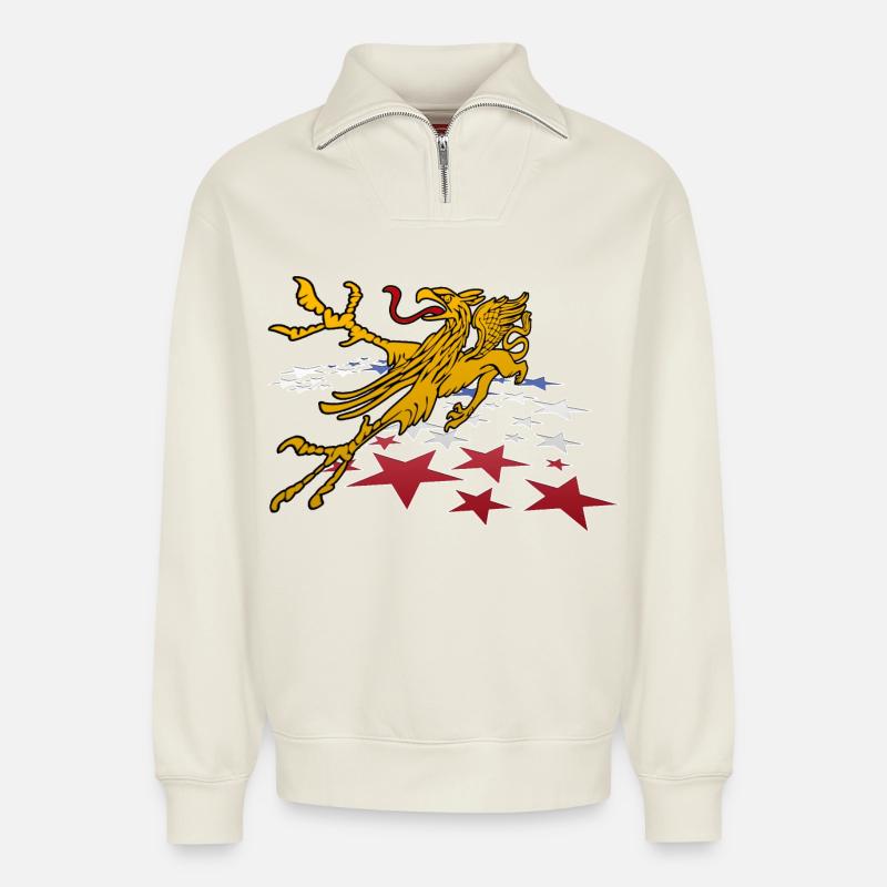 Rostocker Greif 3D - Relaxed Unisex Organic Half Zip Sweatshirt – by SPREAD - off white