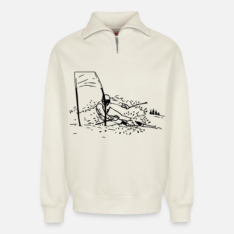 Ski - Skiläufer - Relaxed Unisex Organic Half Zip Sweatshirt – von SPREAD - Naturweiß