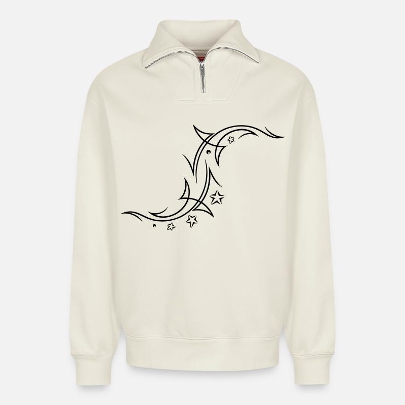 Tribal mit Sternen - Relaxed Unisex Organic Half Zip Sweatshirt – von SPREAD - Naturweiß