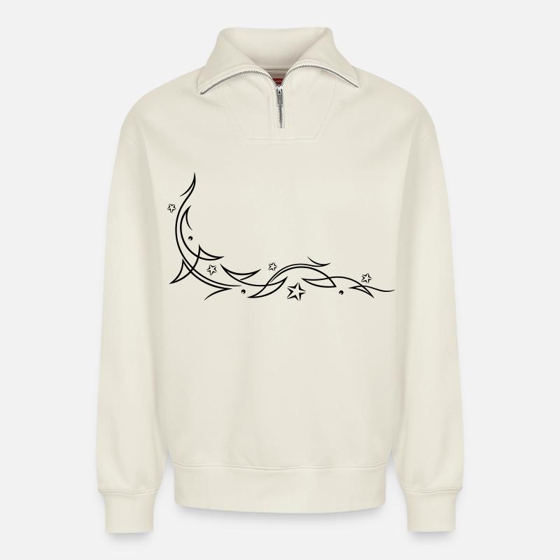 Tribal avec des étoiles - Sweat unisexe décontracté en coton biologique à demi-zip – de SPREAD - blanc cassé