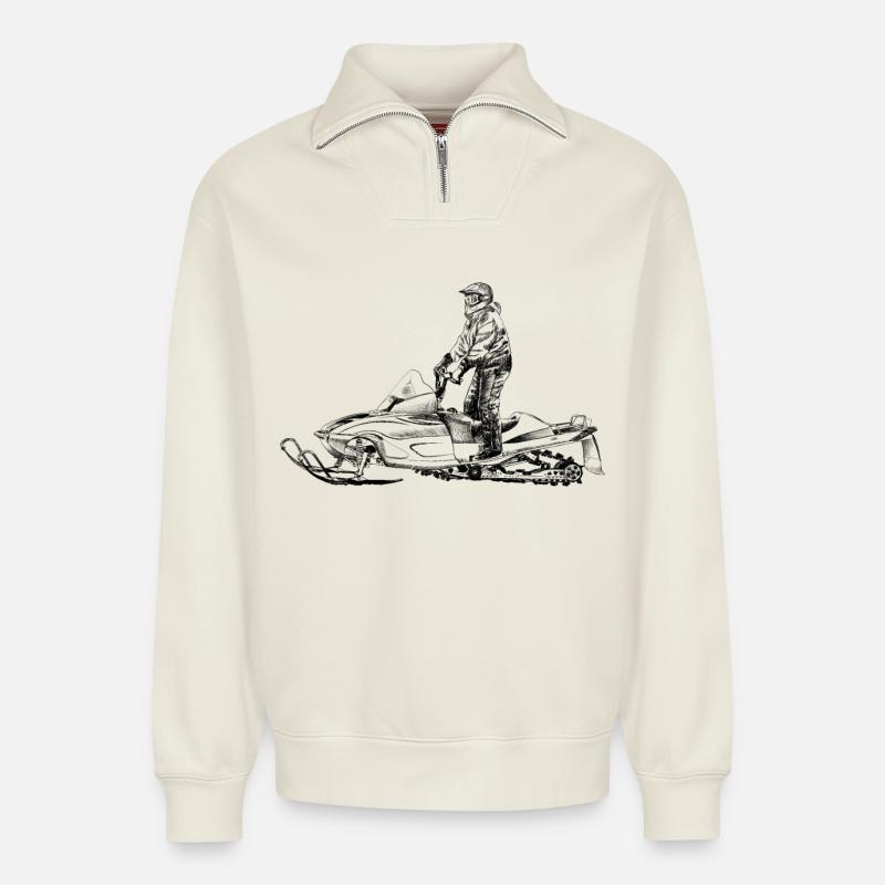 Snowmobile - Relaxed Unisex Organic Half Zip Sweatshirt – von SPREAD - Naturweiß