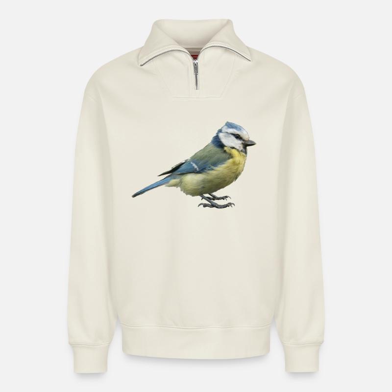 Vogel Blaumeise - Relaxed Unisex Organic Half Zip Sweatshirt – von SPREAD - Naturweiß