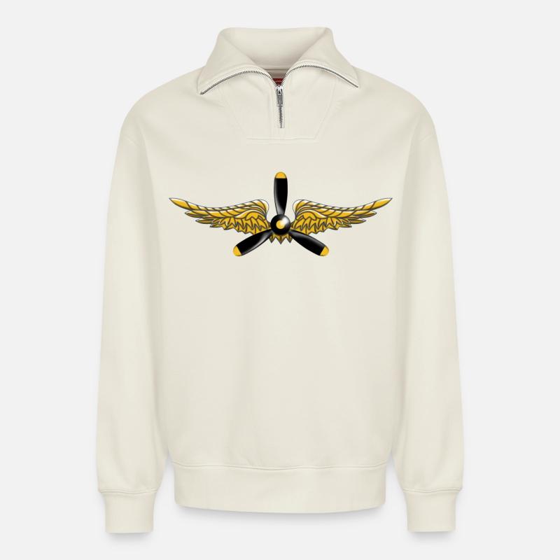 Wings - Sweat unisexe décontracté en coton biologique à demi-zip – de SPREAD - blanc cassé