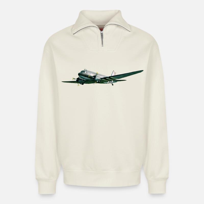 C-47 - Sweat unisexe décontracté en coton biologique à demi-zip – de SPREAD - blanc cassé