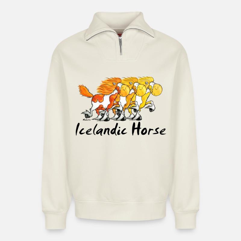 Islandpferde Trio - Isländer - Relaxed Unisex Organic Half Zip Sweatshirt – von SPREAD - Naturweiß