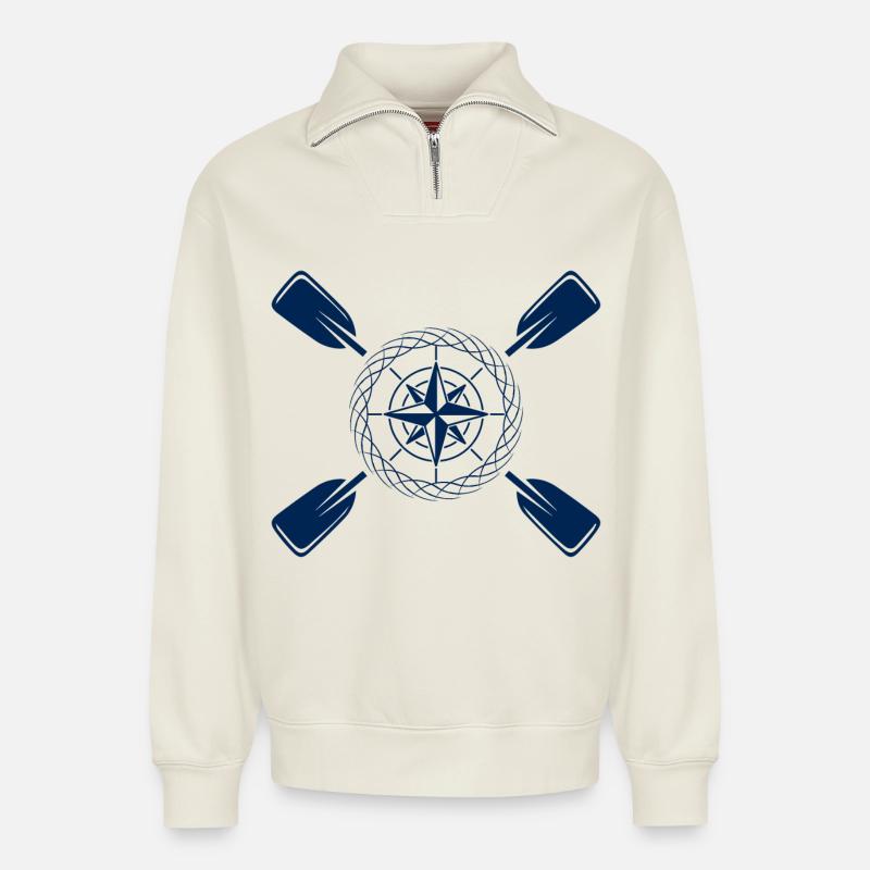 Paddle & Compass - Relaxed Unisex Organic Half Zip Sweatshirt – by SPREAD - off white