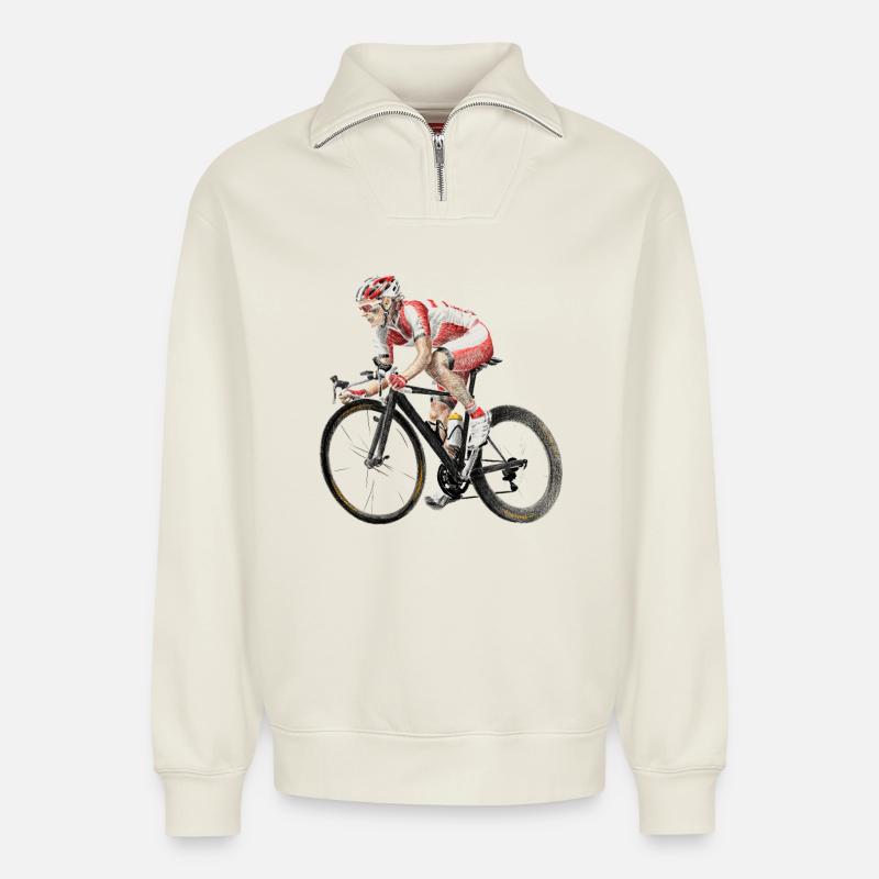 Rennrad - Relaxed Unisex Organic Half Zip Sweatshirt – von SPREAD - Naturweiß