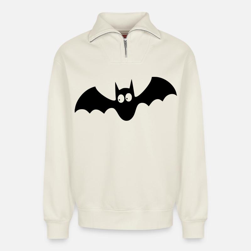 bat 001 - Sweat unisexe décontracté en coton biologique à demi-zip – de SPREAD - blanc cassé