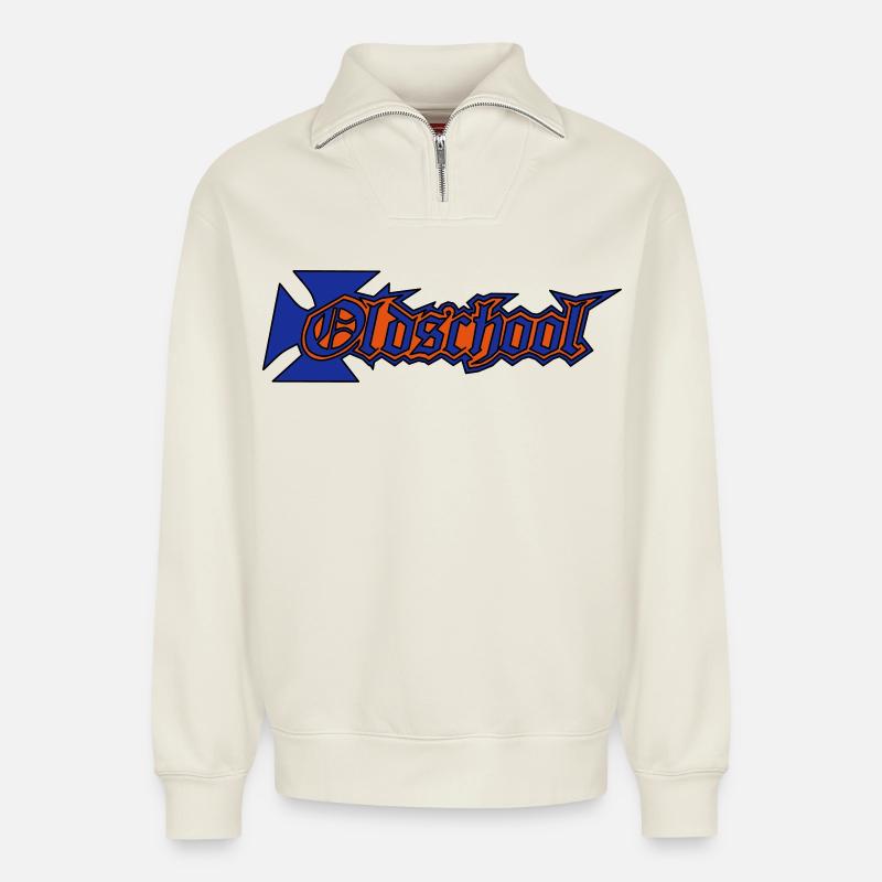 Old School - style - cool - Relaxed Unisex Organic Half Zip Sweatshirt – von SPREAD - Naturweiß