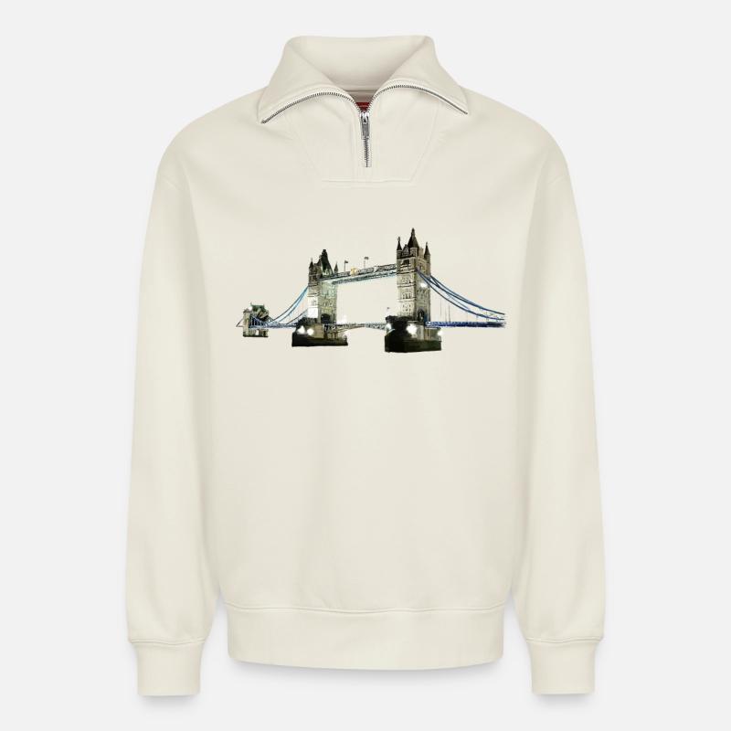 Tower Bridge - Relaxed Unisex Organic Half Zip Sweatshirt – von SPREAD - Naturweiß
