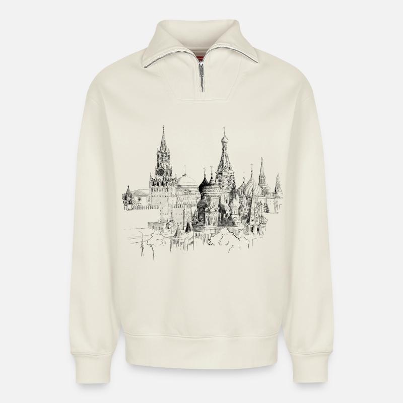 Moscou - Sweat unisexe décontracté en coton biologique à demi-zip – de SPREAD - blanc cassé