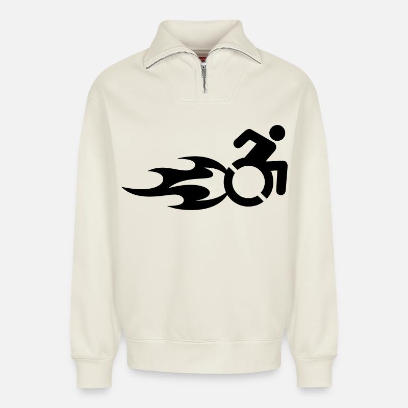 Rollstuhlfahrer mit Flammen # - Relaxed Unisex Organic Half Zip Sweatshirt – von SPREAD - Naturweiß