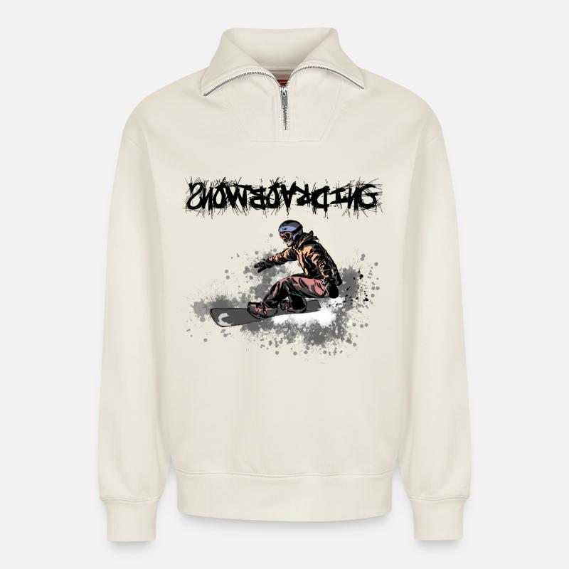 Snowboarding - Relaxed Unisex Organic Half Zip Sweatshirt – von SPREAD - Naturweiß