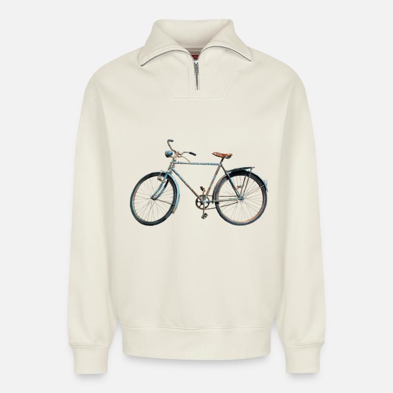 Fahrrad retro - Relaxed Unisex Organic Half Zip Sweatshirt – von SPREAD - Naturweiß