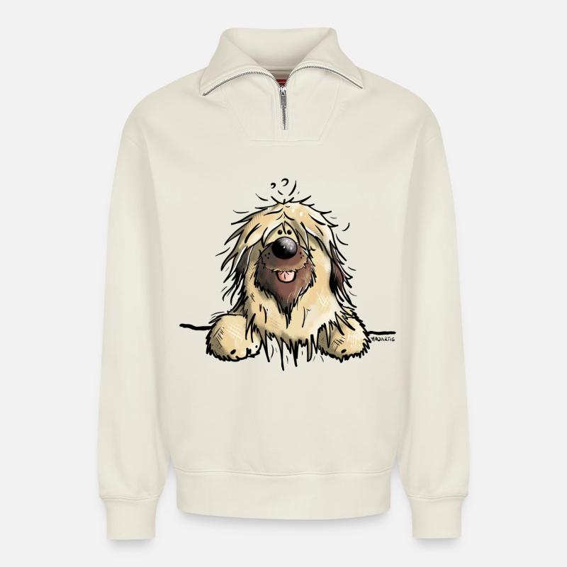 Abenteuerlustiger Briard - Relaxed Unisex Organic Half Zip Sweatshirt – von SPREAD - Naturweiß