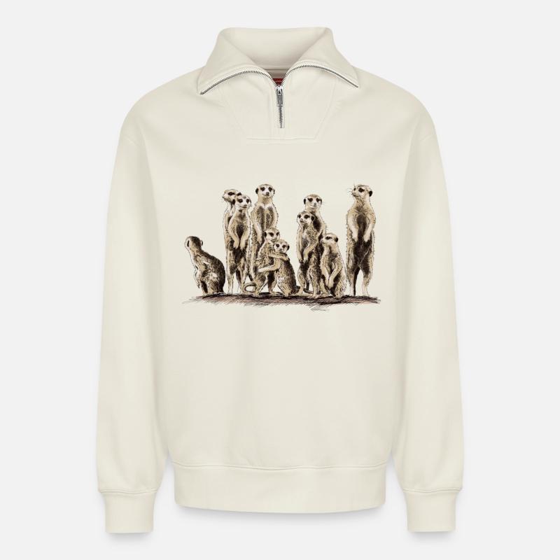 Erdmännchen - Relaxed Unisex Organic Half Zip Sweatshirt – von SPREAD - Naturweiß