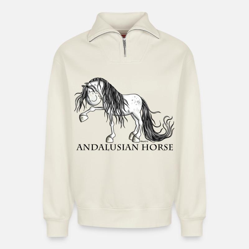 Süßer Andalusier - Relaxed Unisex Organic Half Zip Sweatshirt – von SPREAD - Naturweiß