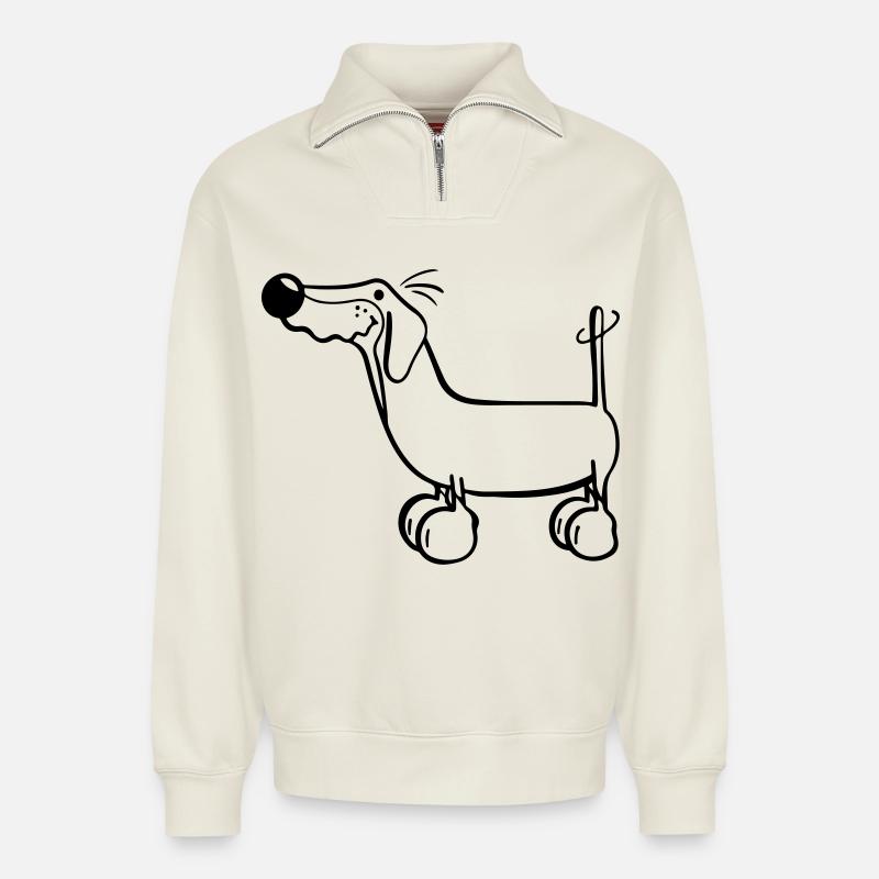 Der Dackel - Relaxed Unisex Organic Half Zip Sweatshirt – von SPREAD - Naturweiß