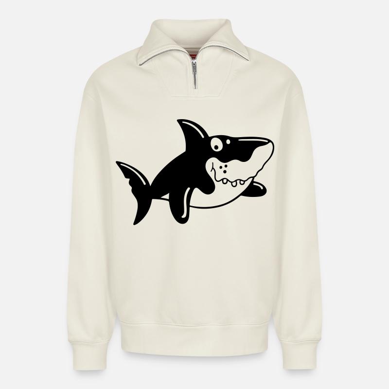 Der Hai - Relaxed Unisex Organic Half Zip Sweatshirt – von SPREAD - Naturweiß