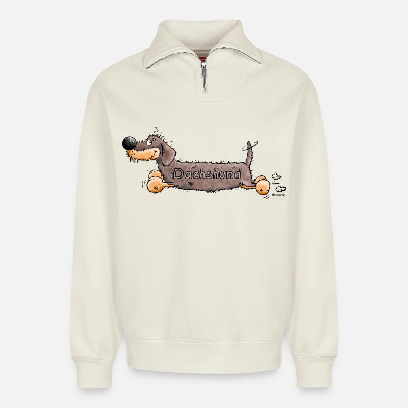 Niedlicher Dackel - Relaxed Unisex Organic Half Zip Sweatshirt – von SPREAD - Naturweiß