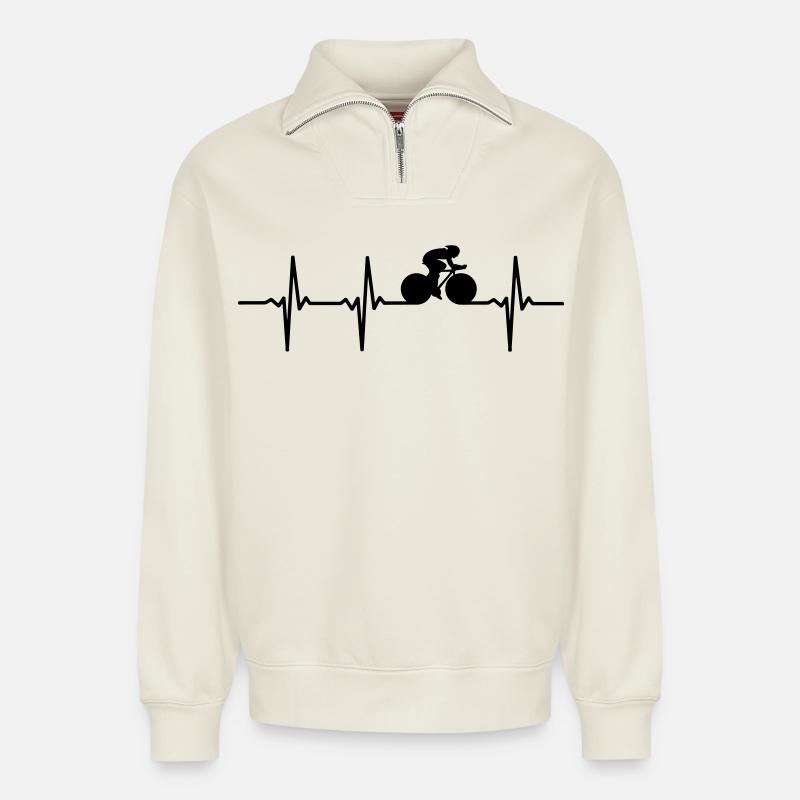 Impulsion de course - Sweat unisexe décontracté en coton biologique à demi-zip – de SPREAD - blanc cassé