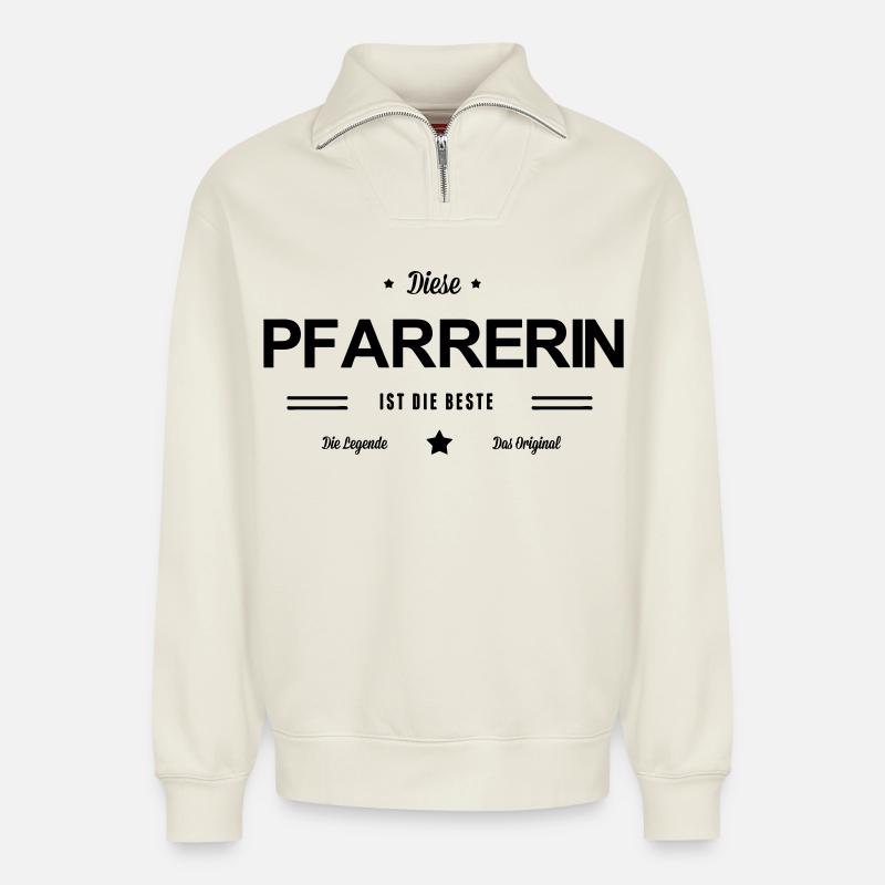 Beste Pfarrerin - Relaxed Unisex Organic Half Zip Sweatshirt – von SPREAD - Naturweiß