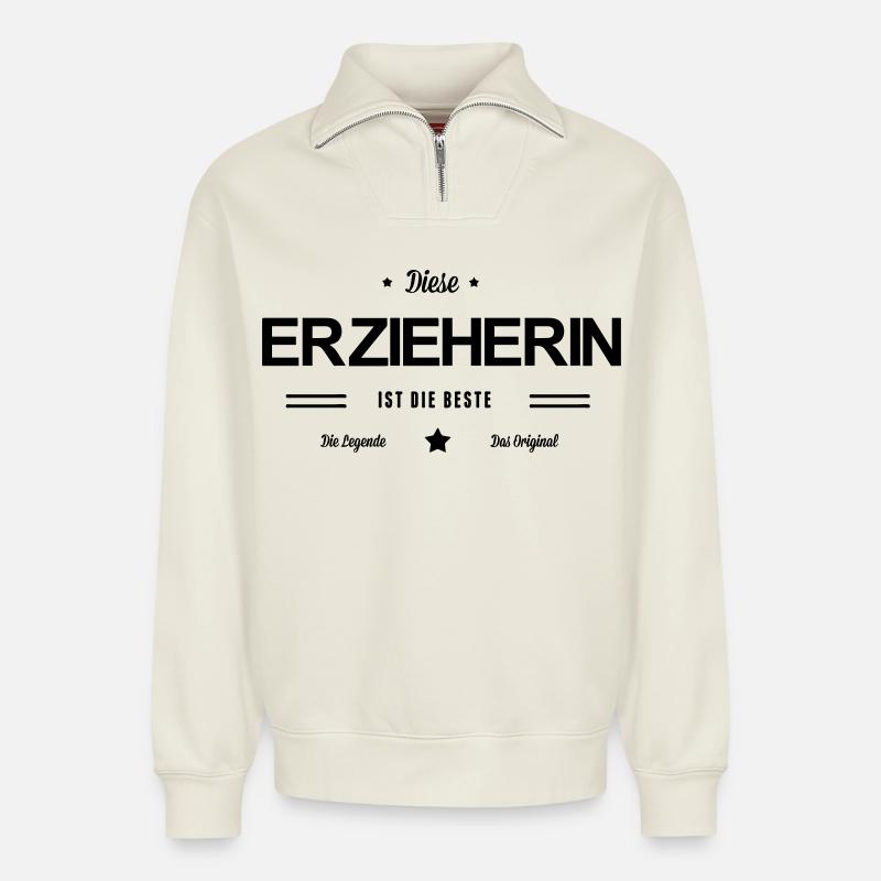 Beste Erzieherin - Relaxed Unisex Organic Half Zip Sweatshirt – von SPREAD - Naturweiß