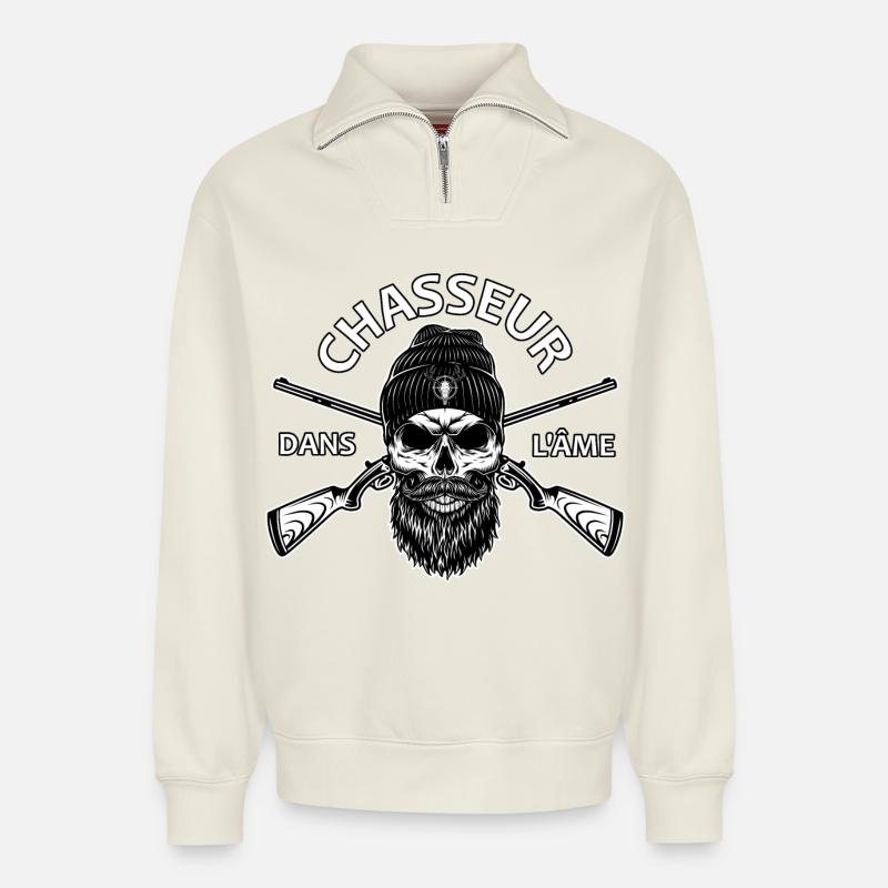 Jäger in der Seele - Relaxed Unisex Organic Half Zip Sweatshirt – von SPREAD - Naturweiß