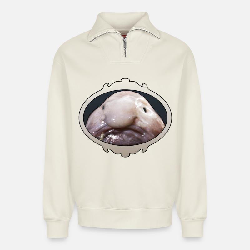 Blobfisch - Hässlicher Fisch - Mr Blob - Relaxed Unisex Organic Half Zip Sweatshirt – von SPREAD - Naturweiß