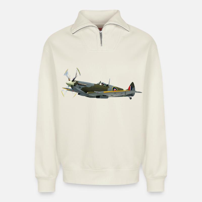 spitfire6 - Relaxed Unisex Organic Half Zip Sweatshirt – by SPREAD - off white