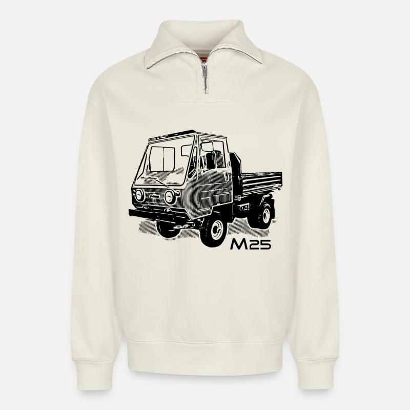 Multicar M25 - Relaxed Unisex Organic Half Zip Sweatshirt – von SPREAD - Naturweiß