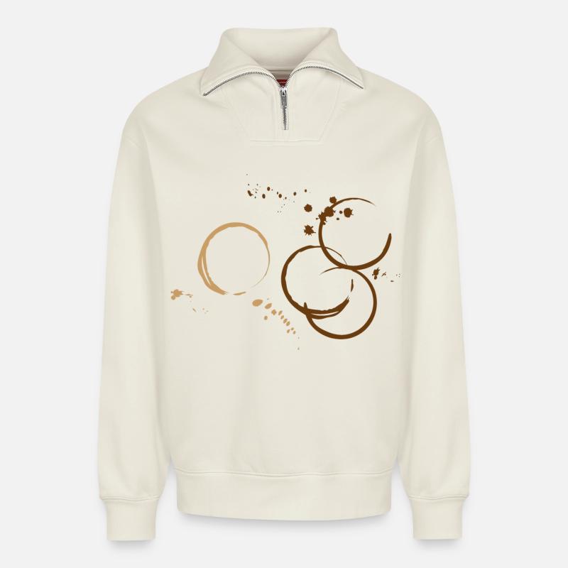 Kaffee Kaffeeränder Kleckse - Relaxed Unisex Organic Half Zip Sweatshirt – von SPREAD - Naturweiß