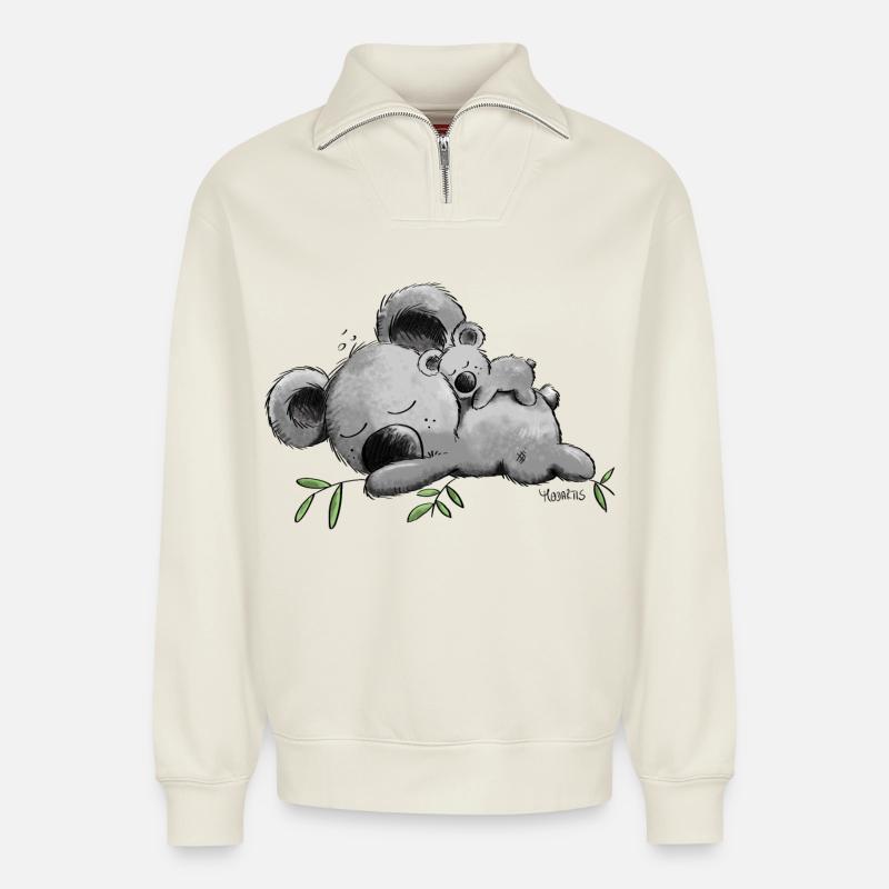 Koala mit Baby - Relaxed Unisex Organic Half Zip Sweatshirt – von SPREAD - Naturweiß