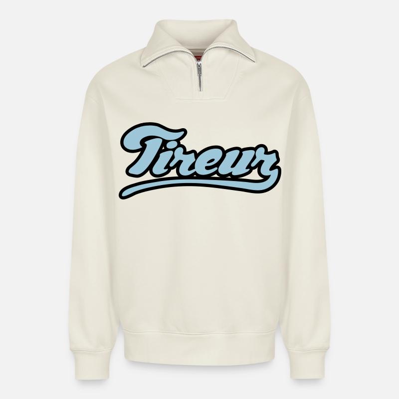 Tireur pétanque flex - Sweat unisexe décontracté en coton biologique à demi-zip – de SPREAD - blanc cassé
