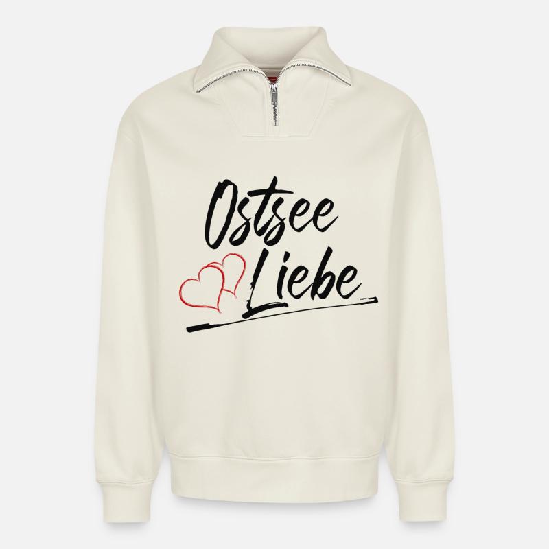 Ostsee Liebe - Relaxed Unisex Organic Half Zip Sweatshirt – von SPREAD - Naturweiß