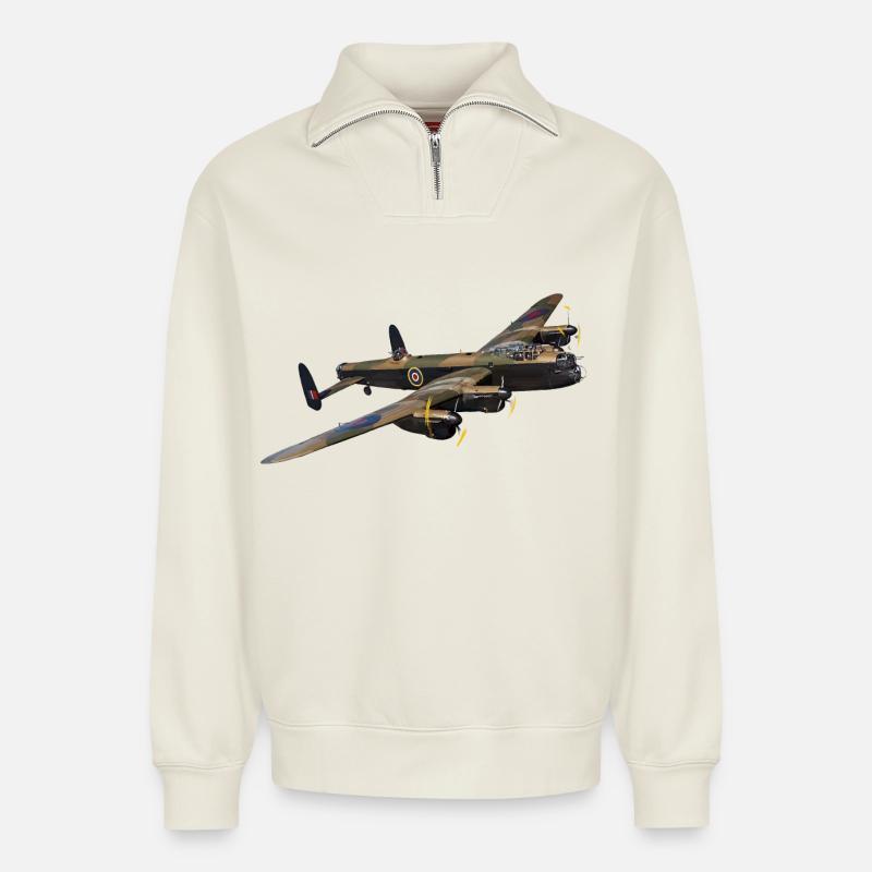 Avro Lancaster - Sweat unisexe décontracté en coton biologique à demi-zip – de SPREAD - blanc cassé