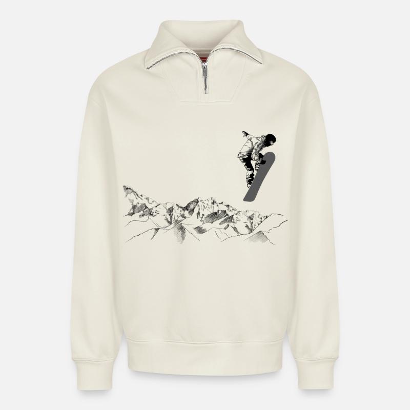 Snowboarder - Relaxed Unisex Organic Half Zip Sweatshirt – von SPREAD - Naturweiß