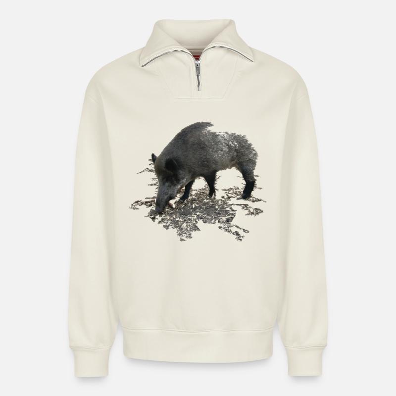 Wildschwein - Relaxed Unisex Organic Half Zip Sweatshirt – von SPREAD - Naturweiß