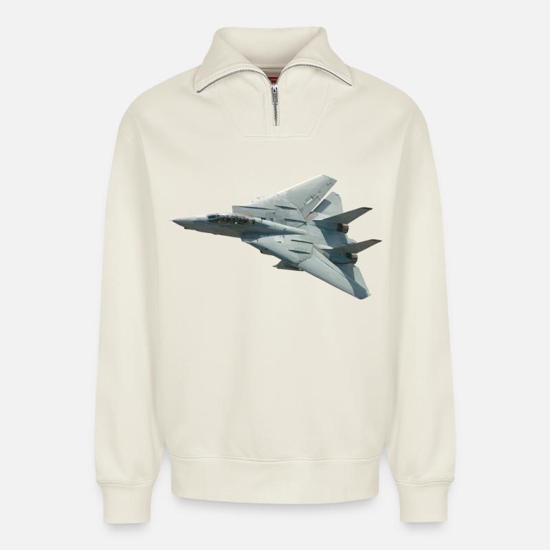 F-14 Tomcat - Relaxed Unisex Organic Half Zip Sweatshirt – von SPREAD - Naturweiß