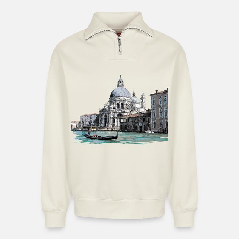 Venedig - Relaxed Unisex Organic Half Zip Sweatshirt – von SPREAD - Naturweiß