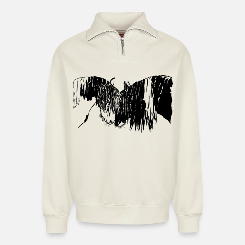 wunderschöne Tinker Reiten Pferde  - Relaxed Unisex Organic Half Zip Sweatshirt – von SPREAD - Naturweiß